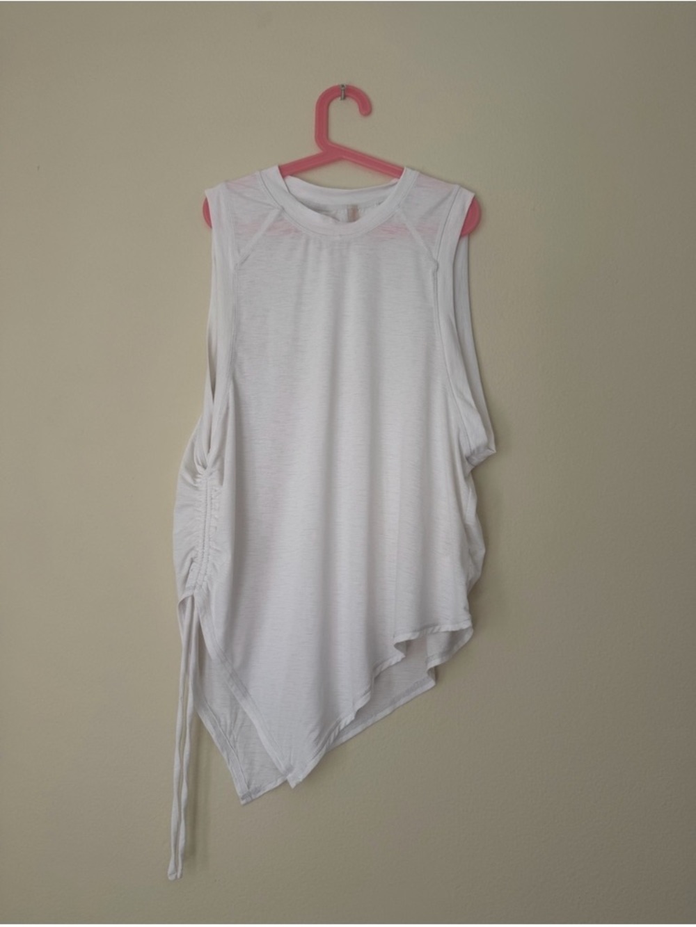 Asymmetric White Women's Tank Top with Side Tie